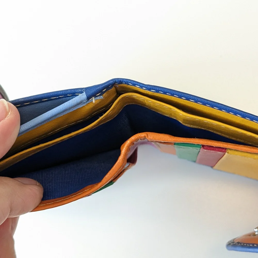 Multicolor Leather Card Holder Wallet - Blue Exterior